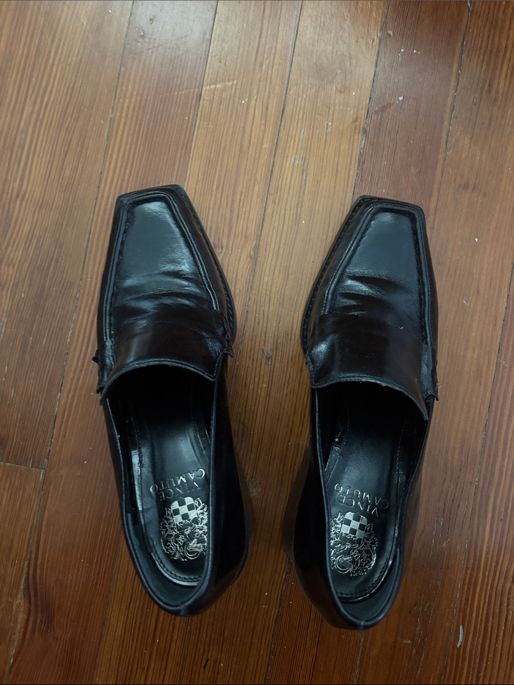 Black Square-Toe Modern Penny Loafers